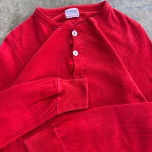 Vintage 50s 60s Duofold Two Layer Fabric Thermal Henley Red Mens Medium f5